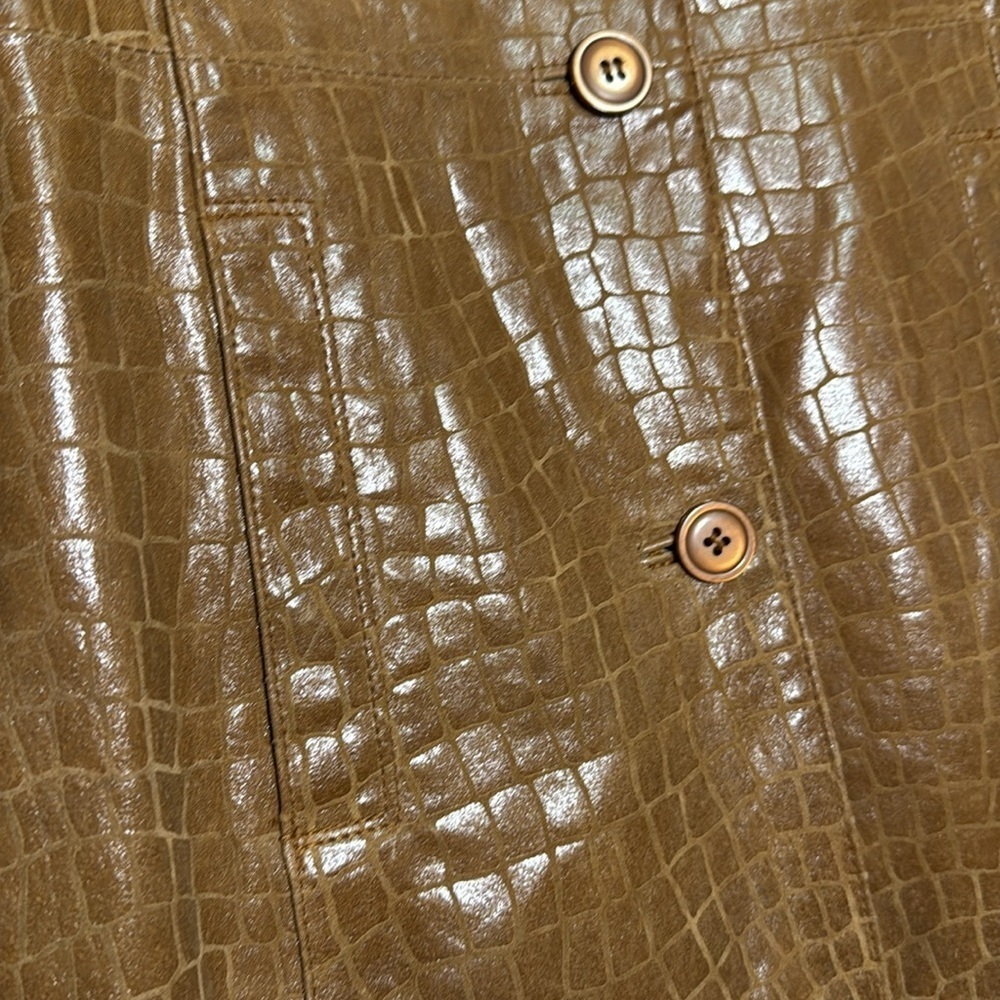 Dialogue Crocodile Leather Printed Brown Leather Button Blazer Jacket Small - Picture 2 of 4